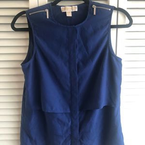 Michael Kors Sleeveless Dark Blue Button Up Blouse Size XS Zippers